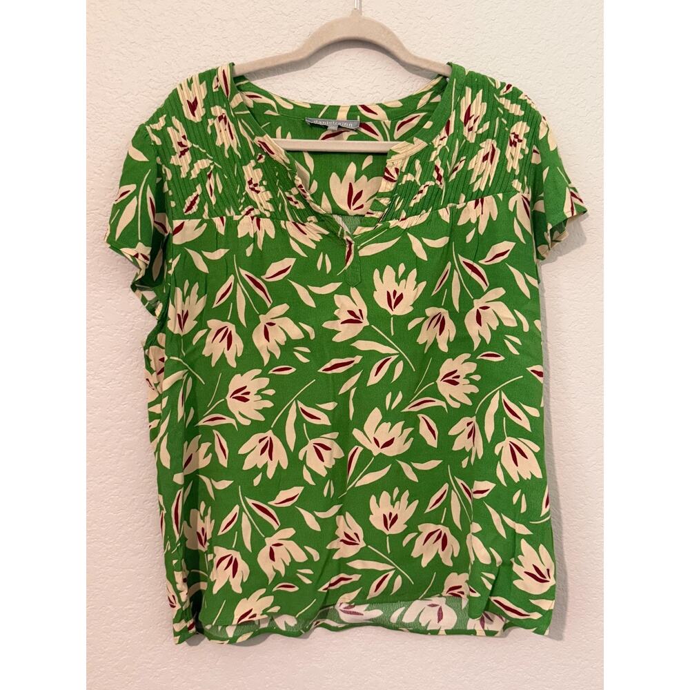Daniel Rainn Womens Green Floral Leaf Print Rayon Blouse Top Lightweight XXL 2XL